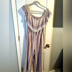 Latin White & Pink Off the Shoulder Jumpsuit